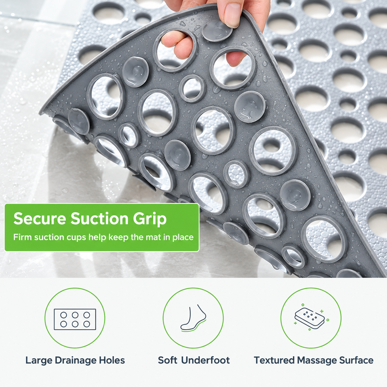 EverMate - Secure Shower Mat - Antibacterial & Non-Slip